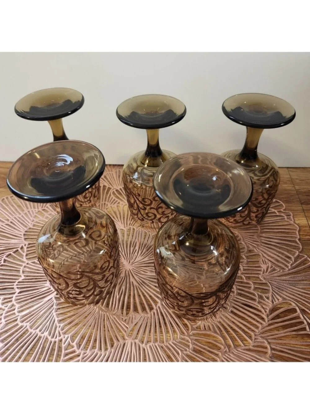 Libbey Prado Tawny Brown Raised Scroll Vintage Wine Water Goblets
